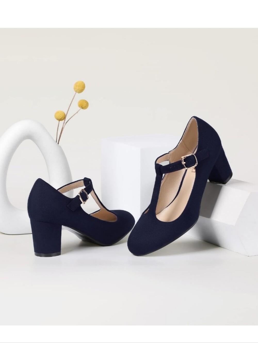 Navy Suede Block Heels - Picture 10 of 11